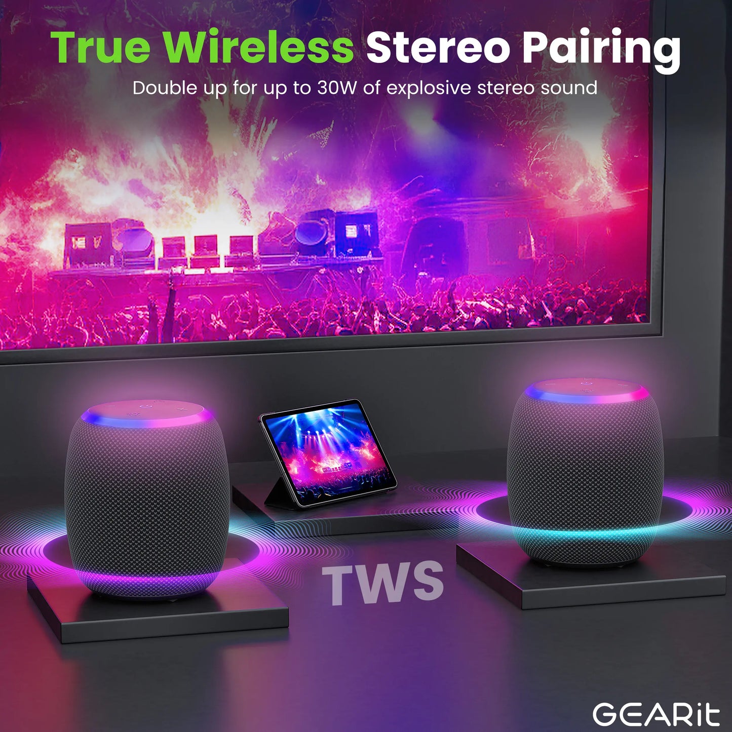 Gearit Portable Water-Resistant 15W Bluetooth Speaker with Crystal-Clear Sound & Bass IPX6 Rated Lanyard Included True Wireless Stereo Pairing up to 10 Hours Playtime