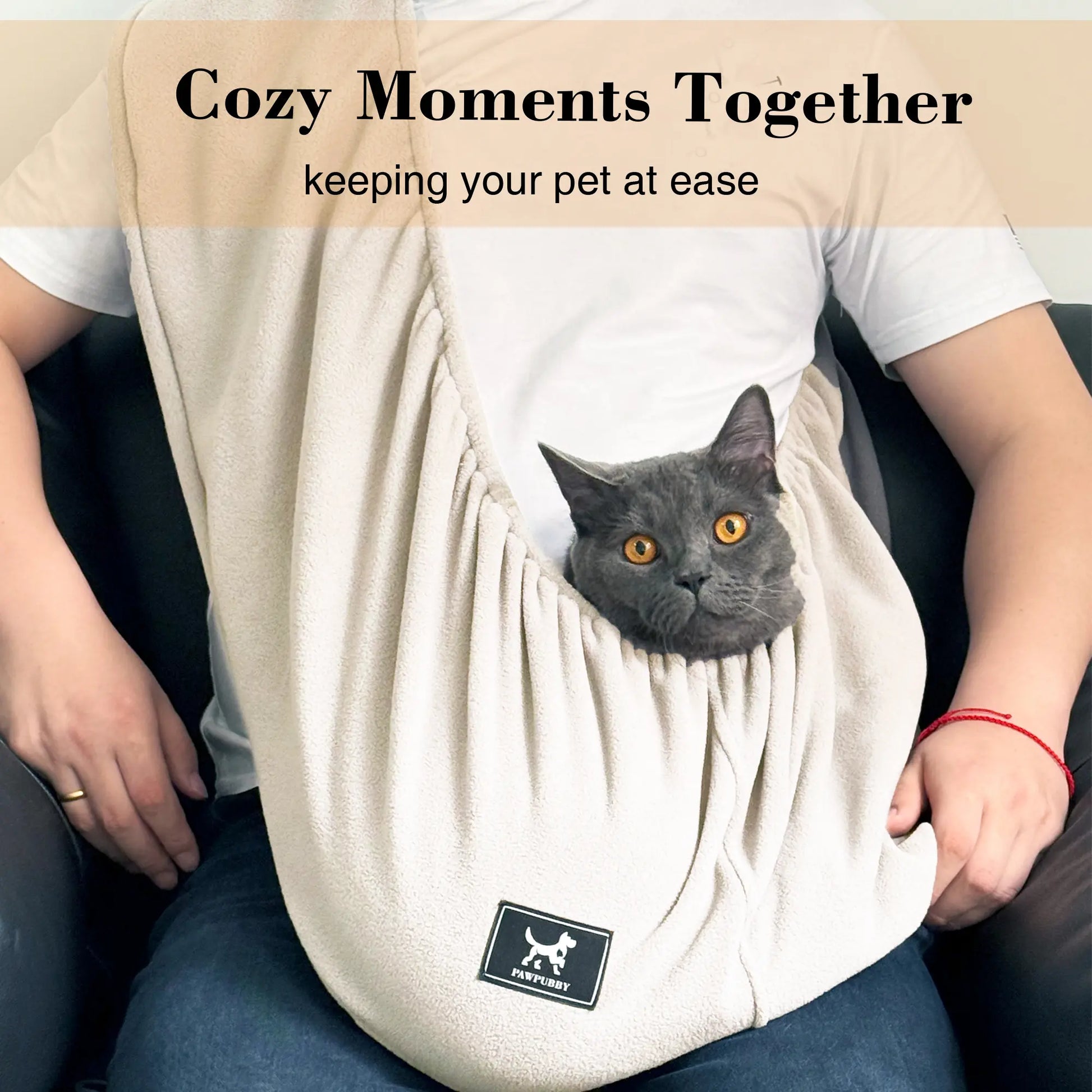 PAWPUBBY Soft Fleece Cuddler Cat Sling Carrier - Cozy and Secure for Pets up to 18 lbs, Ideal for Home Use with Harness and Breathable Seat Covers