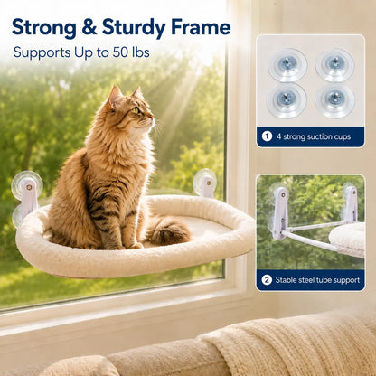 [Creator Pick] Foldable Cat Window Perch, Cat Hammock with 4 Strong Suction Cups, Robust Metal Frame and Washable Covers, Cat Bed Outdoor Apartment