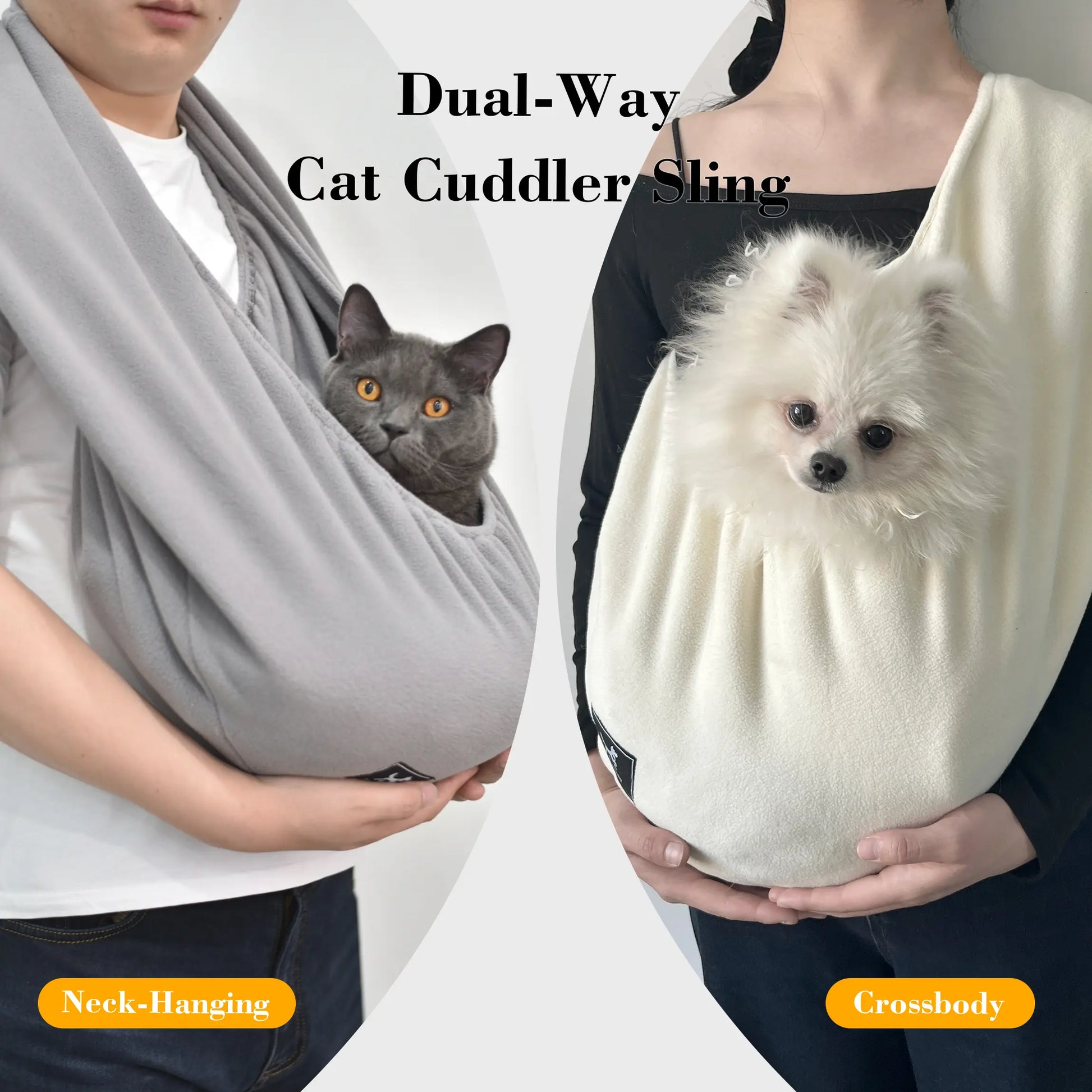 PAWPUBBY Soft Fleece Cuddler Cat Sling Carrier - Cozy and Secure for Pets up to 18 lbs, Ideal for Home Use with Harness and Breathable Seat Covers
