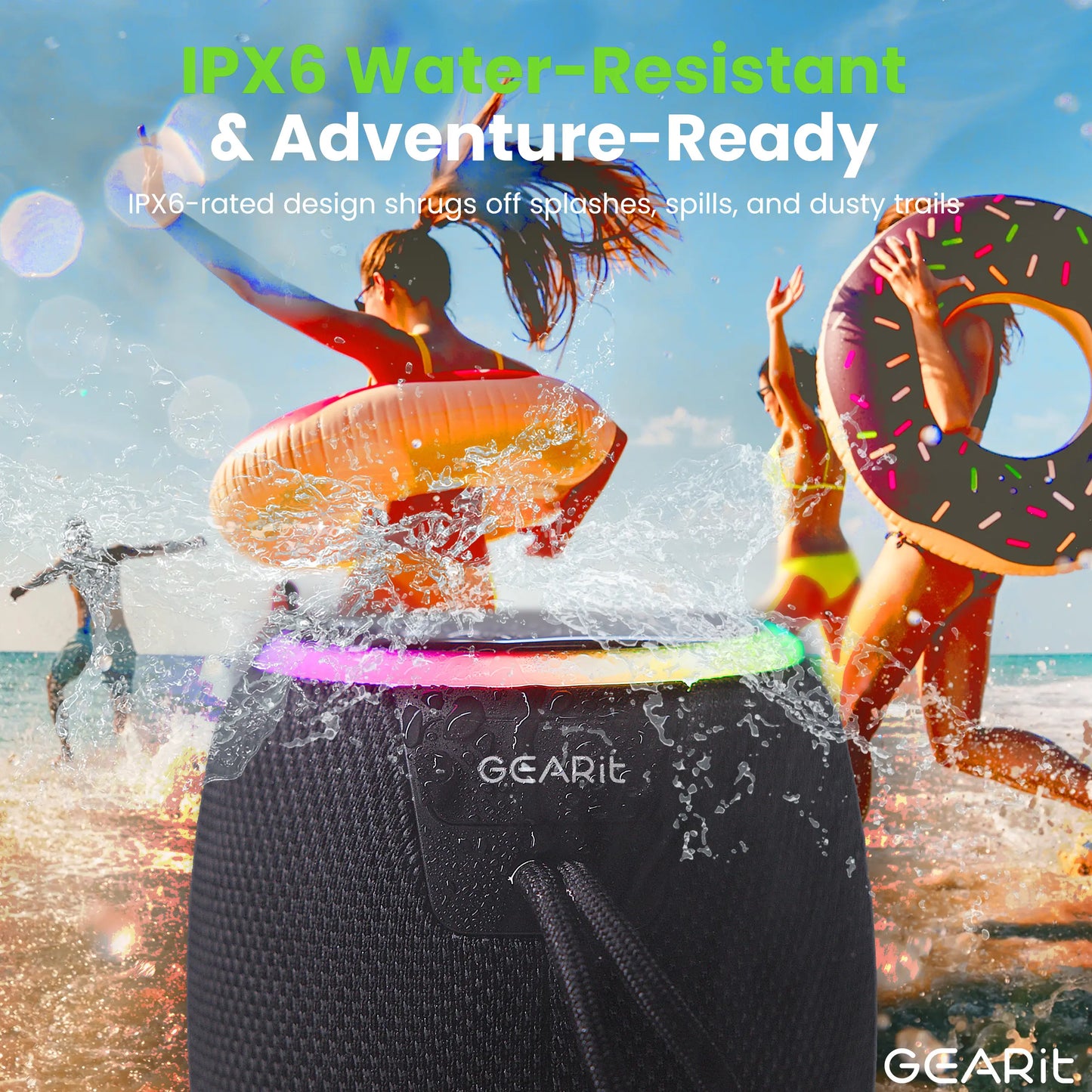 Gearit Portable Water-Resistant 15W Bluetooth Speaker with Crystal-Clear Sound & Bass IPX6 Rated Lanyard Included True Wireless Stereo Pairing up to 10 Hours Playtime