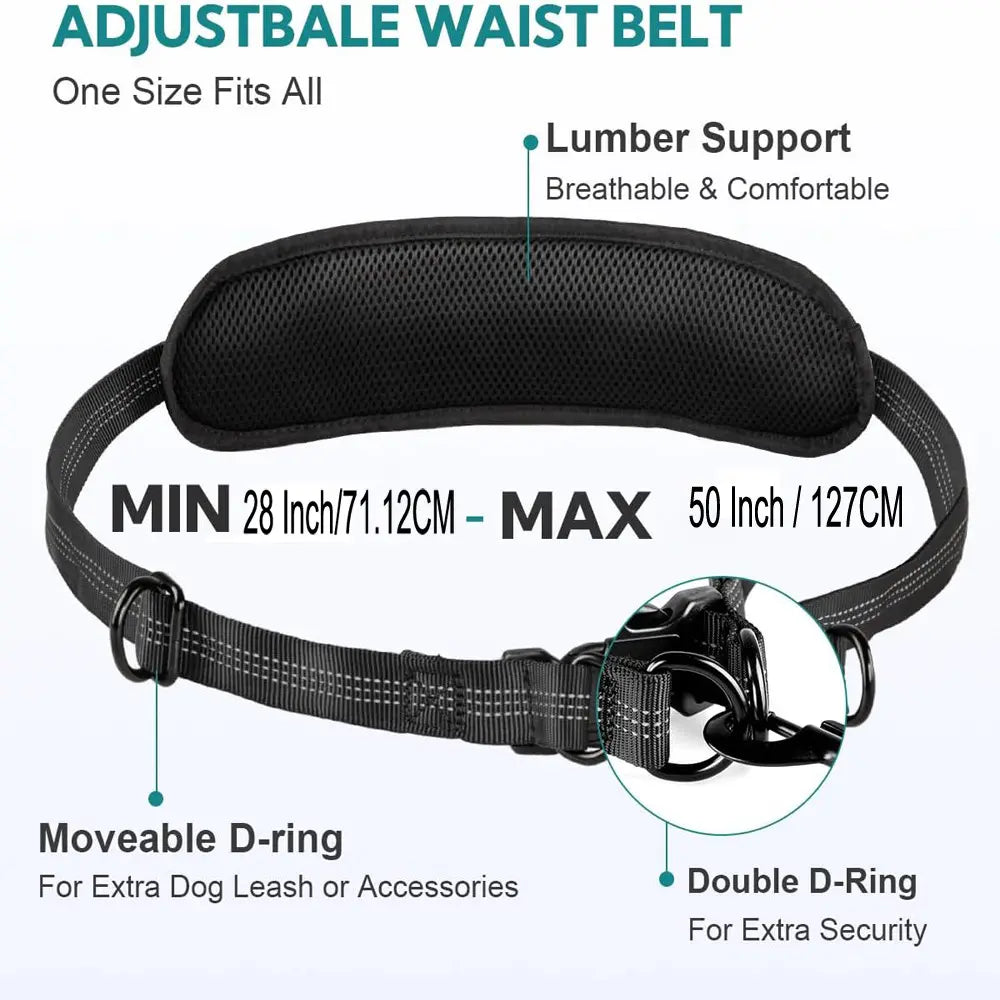 Hands-Free Dog Leash, Elastic Strengthened, Ideal for Running, Walking, Training, Hiking, Durable Dual Handle Waist Belt, Reflective Bungee