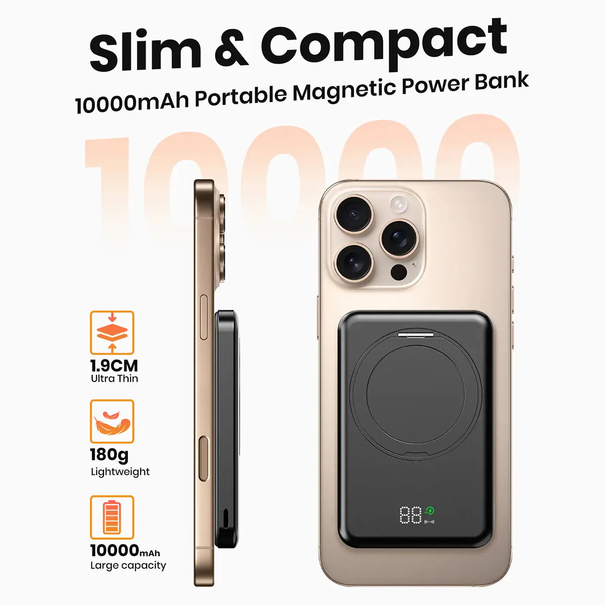 Magnetic Power Bank, 10000Mah Wireless Portable Charger with Foldable Stand, 20W PD Fast Charging Power Bank with USB-C Cable LED Display, for Mag-Safe Battery Pack Compatible with Iphone 16/15/14/13/12 All Series