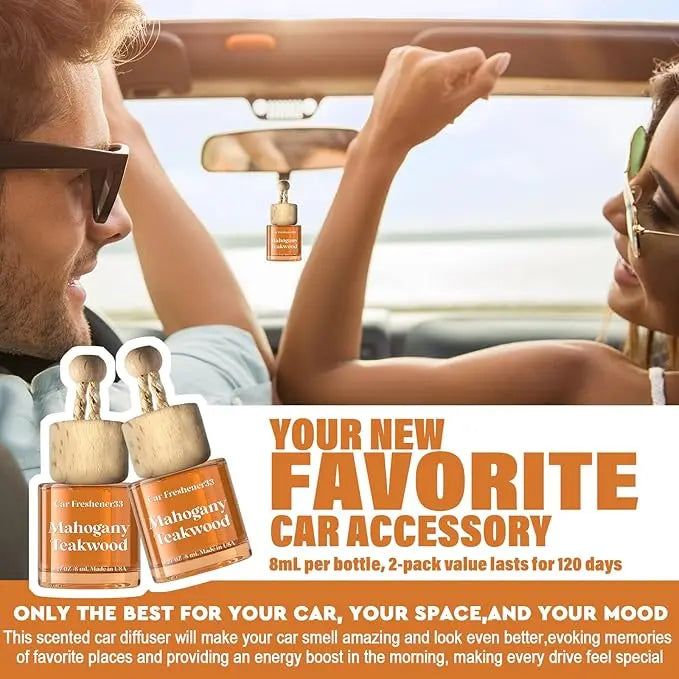 Hoogalife 2Pack Car Air Fresheners, 8ML Car Diffusers for Essential Oils Cozy Vanilla & Teakwood Aroma, Long Lasting Fragrance for Car & Live Gifts