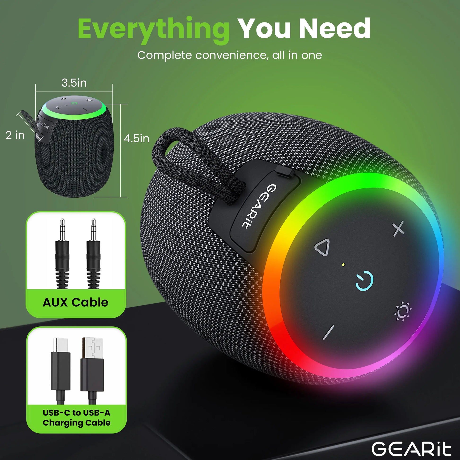 Gearit Portable Water-Resistant 15W Bluetooth Speaker with Crystal-Clear Sound & Bass IPX6 Rated Lanyard Included True Wireless Stereo Pairing up to 10 Hours Playtime