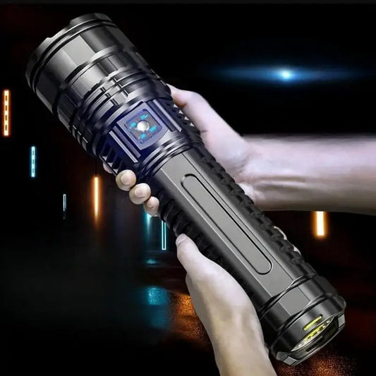 Rechargeable LED Outdoor Tactical Flashlight, 5 Modes Zoomable High-Lumens Portable LED Light with Long-Range Beam & COB Light for Camping & Hiking, Adjustable Tactical Flashlights, Emergency LED Flashlight