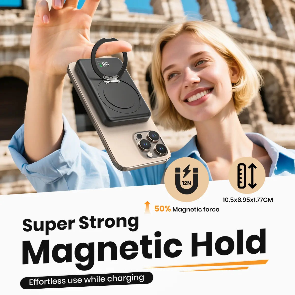 Magnetic Power Bank, 10000Mah Wireless Portable Charger with Foldable Stand, 20W PD Fast Charging Power Bank with USB-C Cable LED Display, for Mag-Safe Battery Pack Compatible with Iphone 16/15/14/13/12 All Series