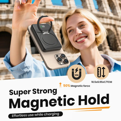 Magnetic Power Bank, 10000Mah Wireless Portable Charger with Foldable Stand, 20W PD Fast Charging Power Bank with USB-C Cable LED Display, for Mag-Safe Battery Pack Compatible with Iphone 16/15/14/13/12 All Series