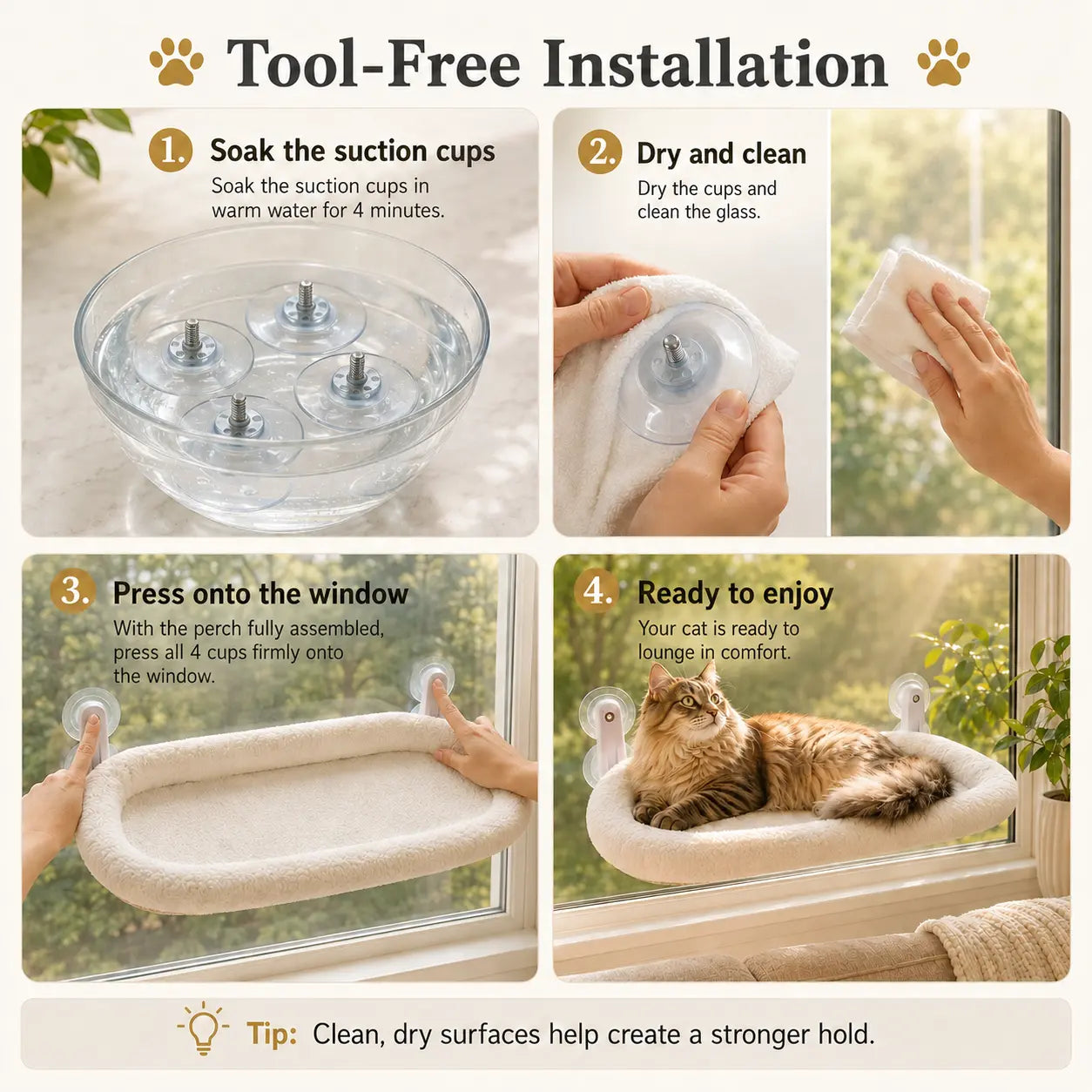[Creator Pick] Foldable Cat Window Perch, Cat Hammock with 4 Strong Suction Cups, Robust Metal Frame and Washable Covers, Cat Bed Outdoor Apartment